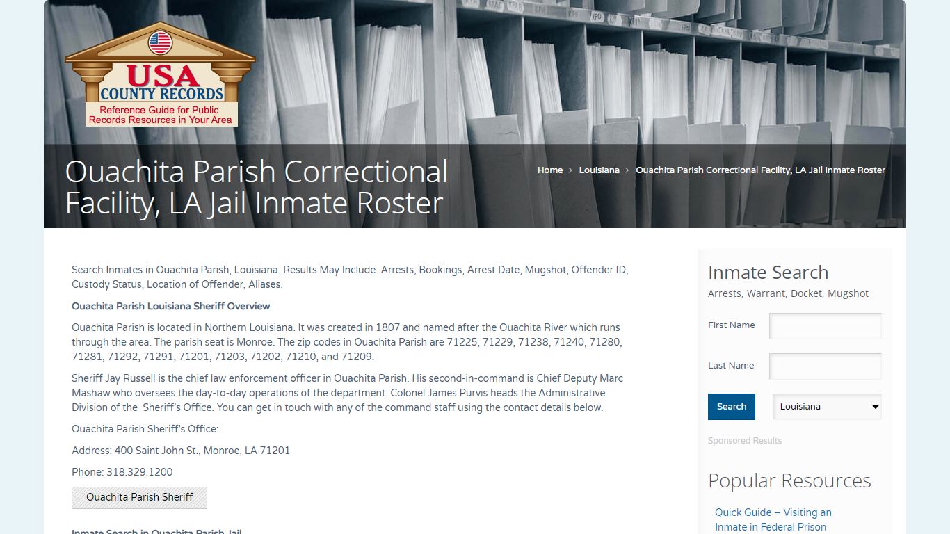 Ouachita Parish Correctional Facility, LA Jail Inmate ...